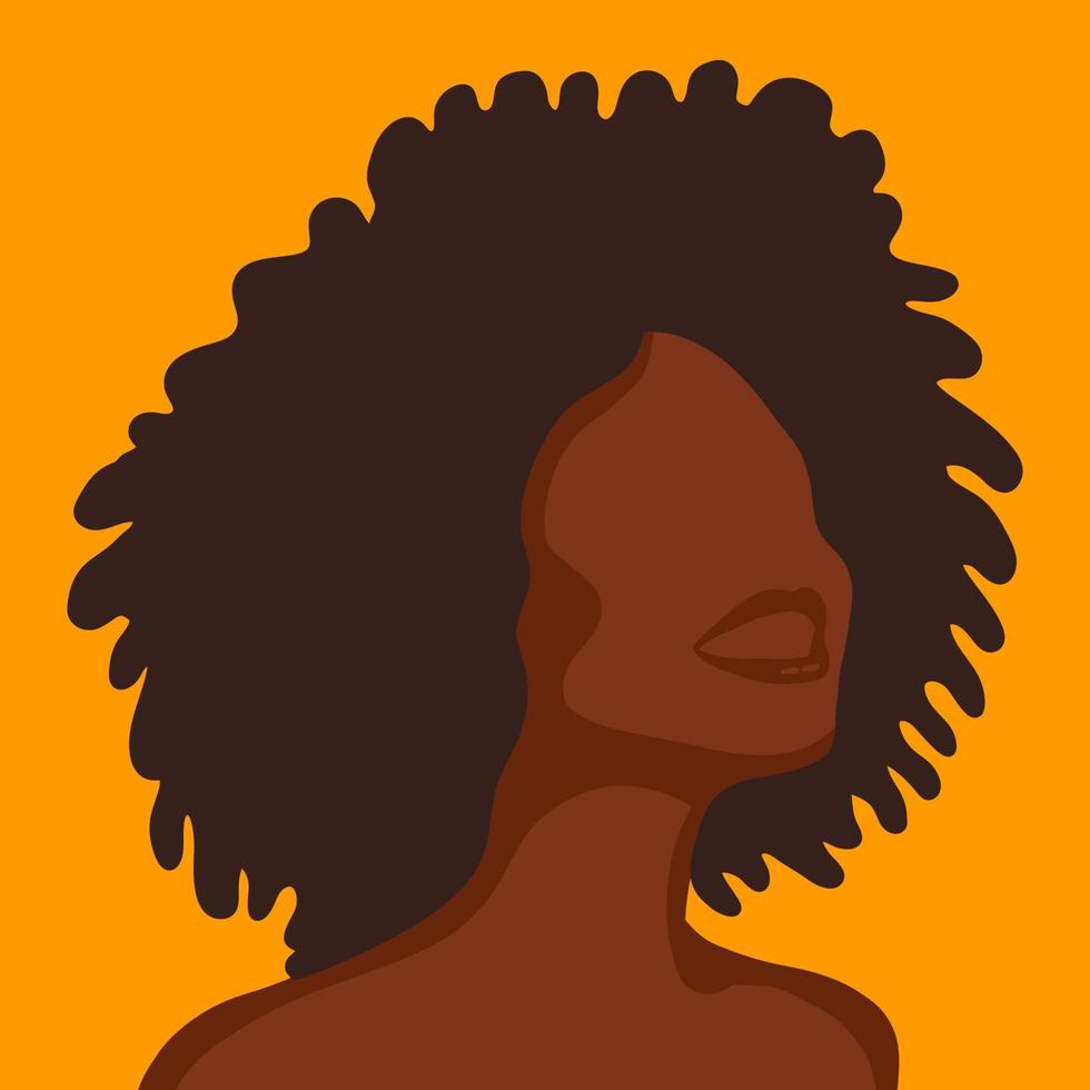 Afrikaanse mooie vrouw met afro kapsel portret. silhouet in contrasterende achtergrondverlichting. vector. illustratie. vector