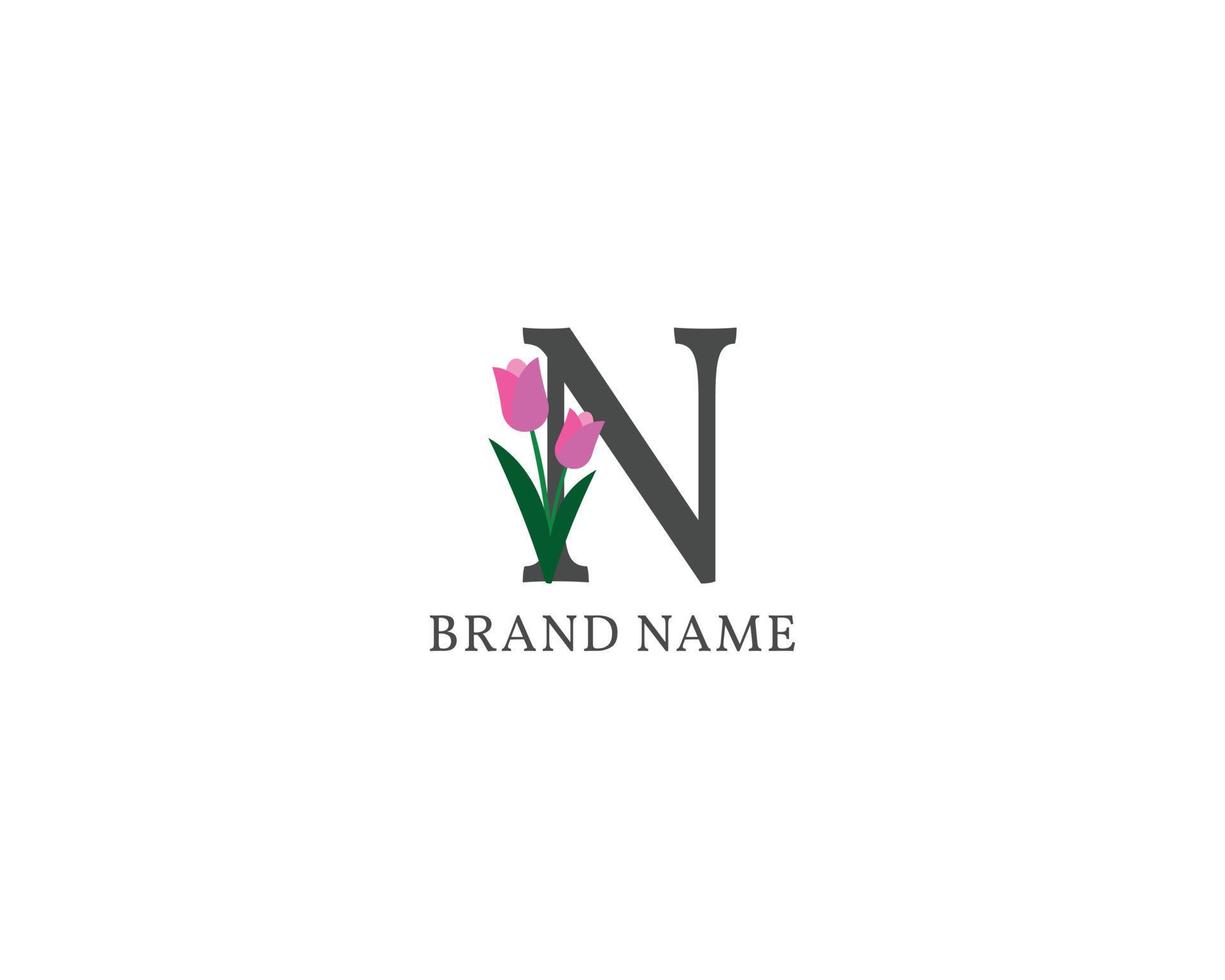 letter n tulp alfabet vintage logo vector