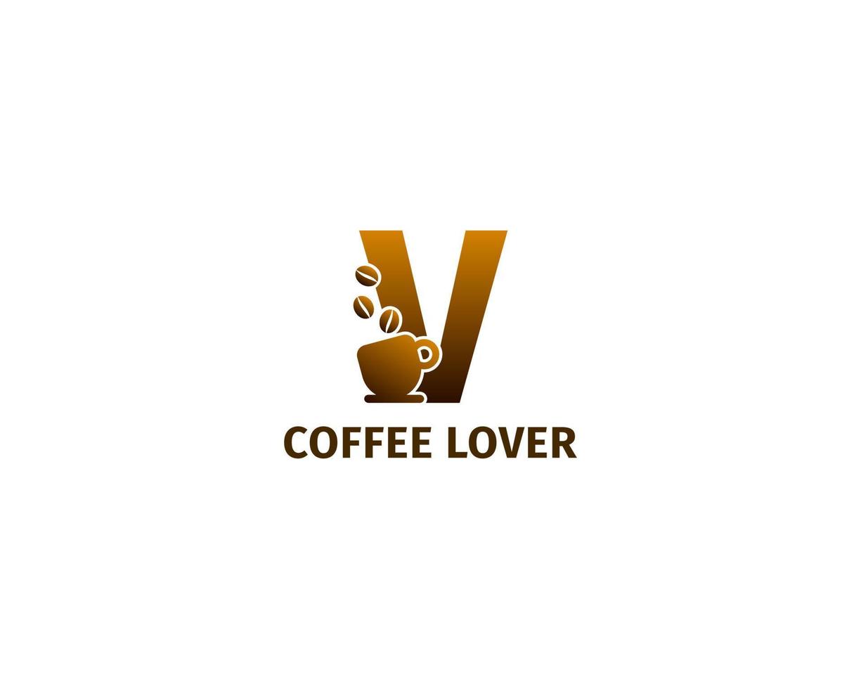 letter v koffie en kopje logo sjabloon vector