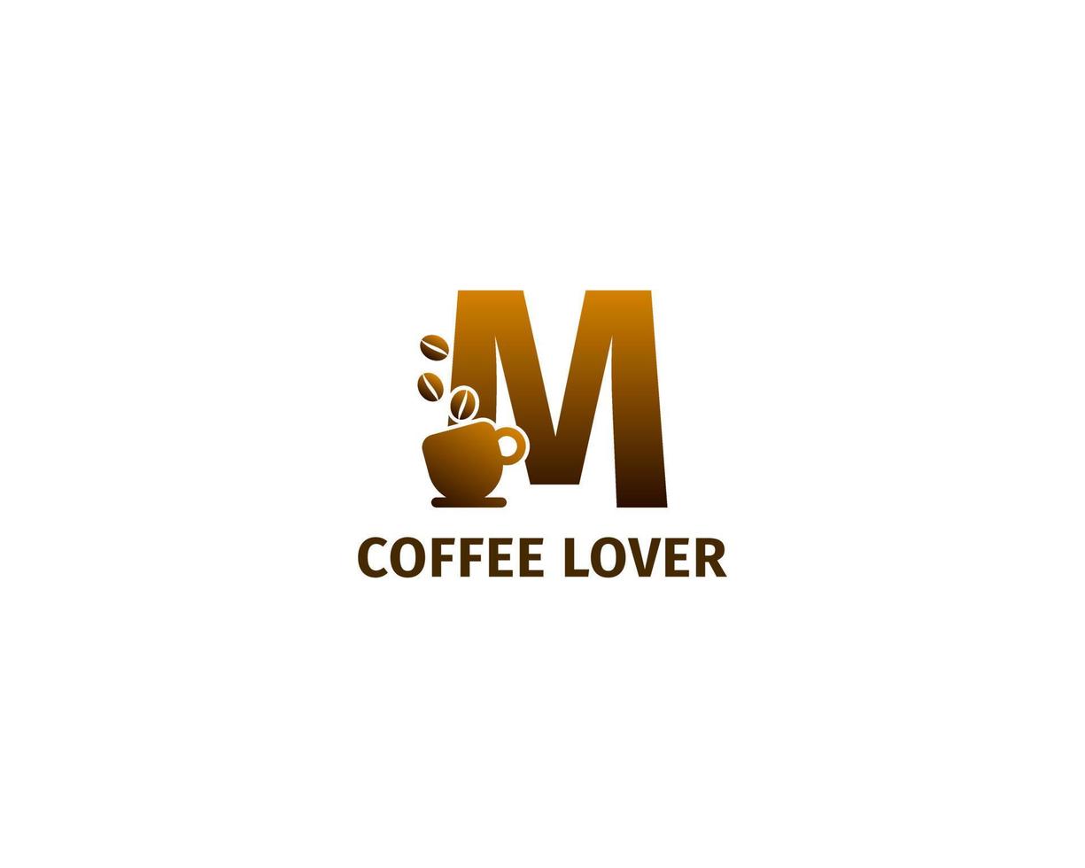 letter m koffie en kopje logo sjabloon vector