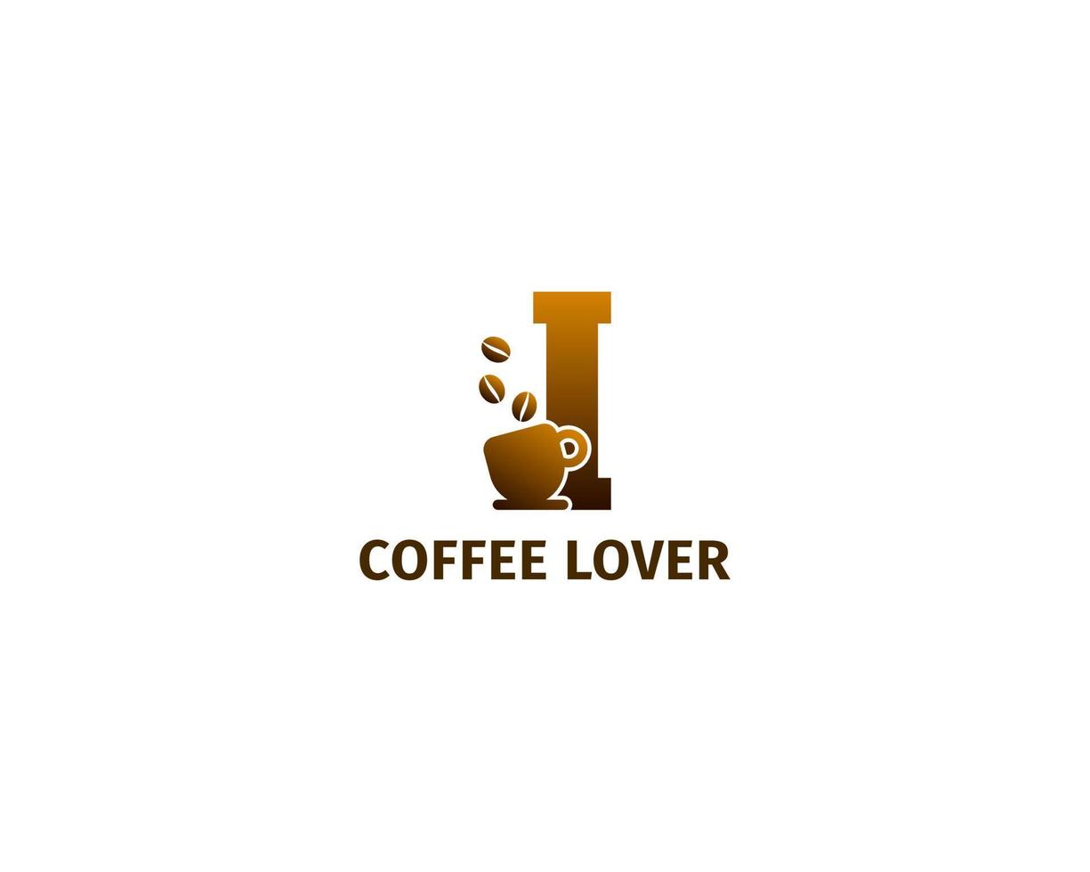 letter i koffie en kopje logo sjabloon vector