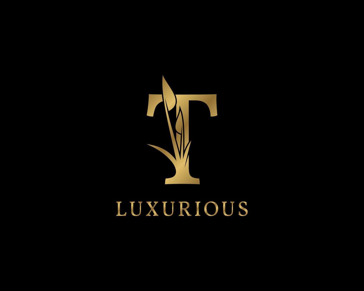 letter t luxe bloemen vintage logo vector