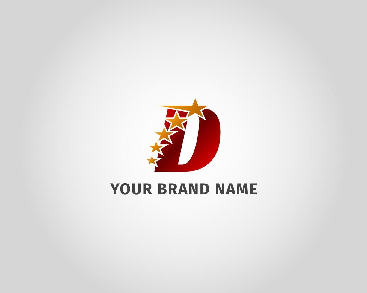 letter d rood metallic met vijf gouden sterren logo sjabloon vector