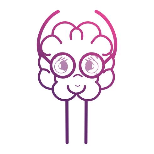 lijn schattige hersenen kawaii met een bril vector