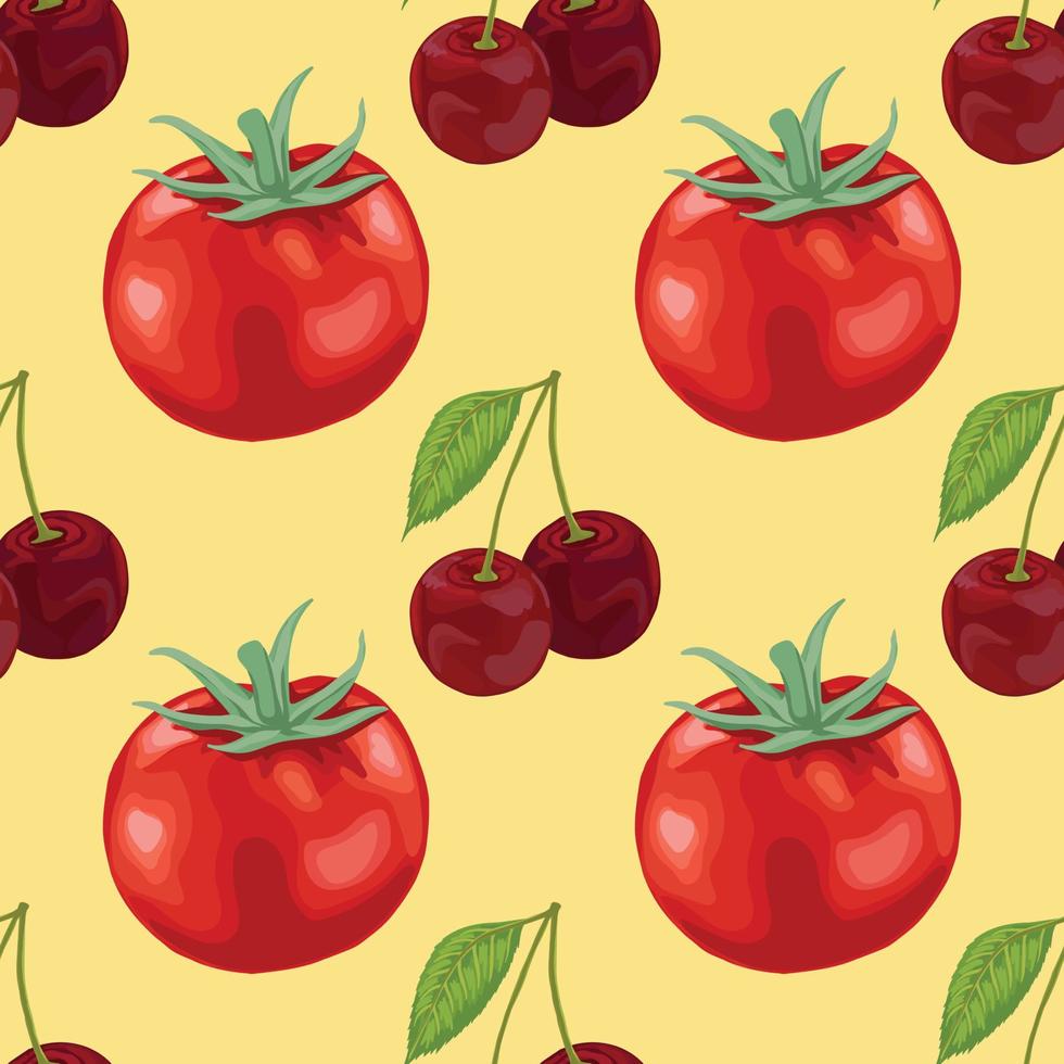 rode tomaat en kersen naadloze patroon vector
