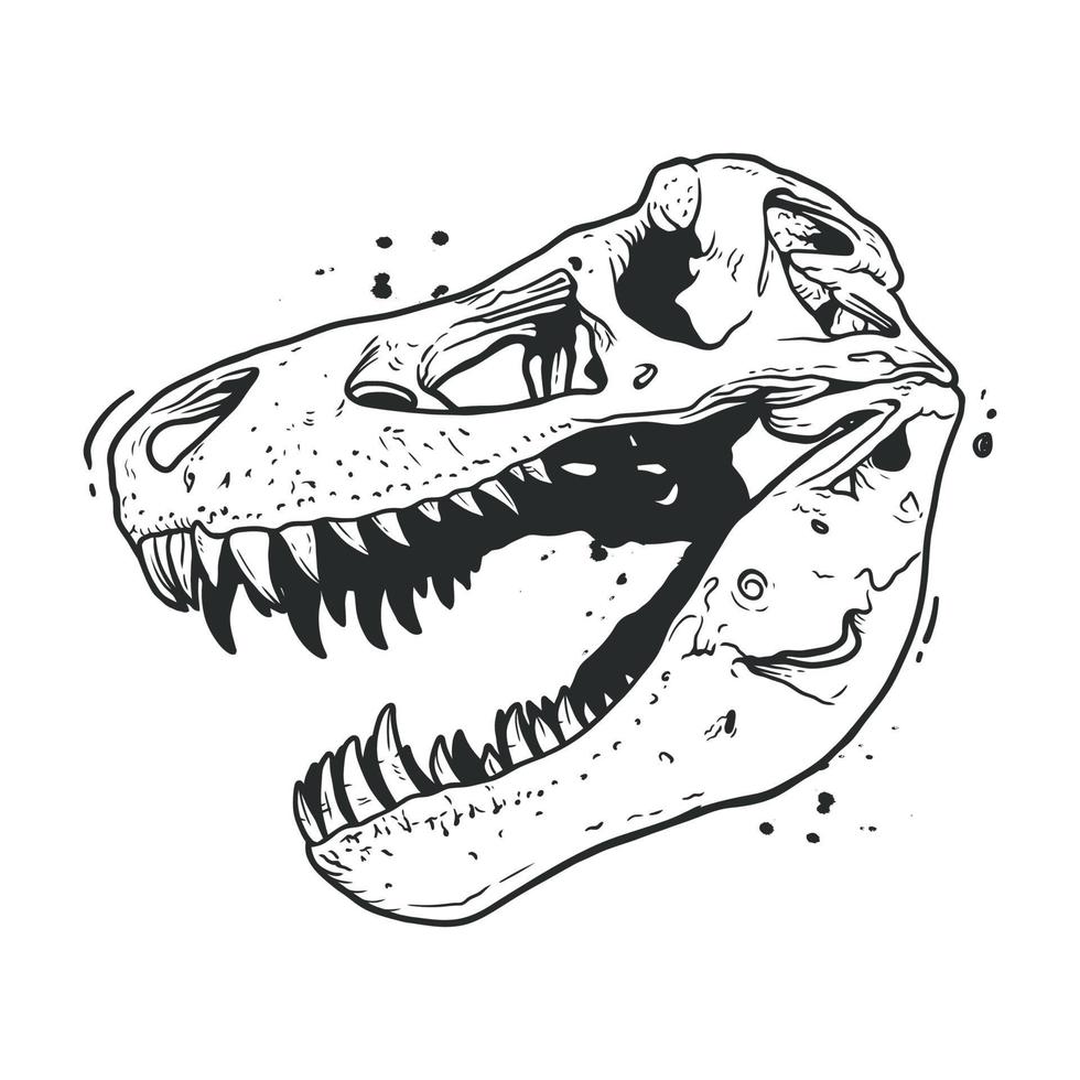 dinosaurus hoofd skelet hand getekende vectorillustratie op witte achtergrond vector
