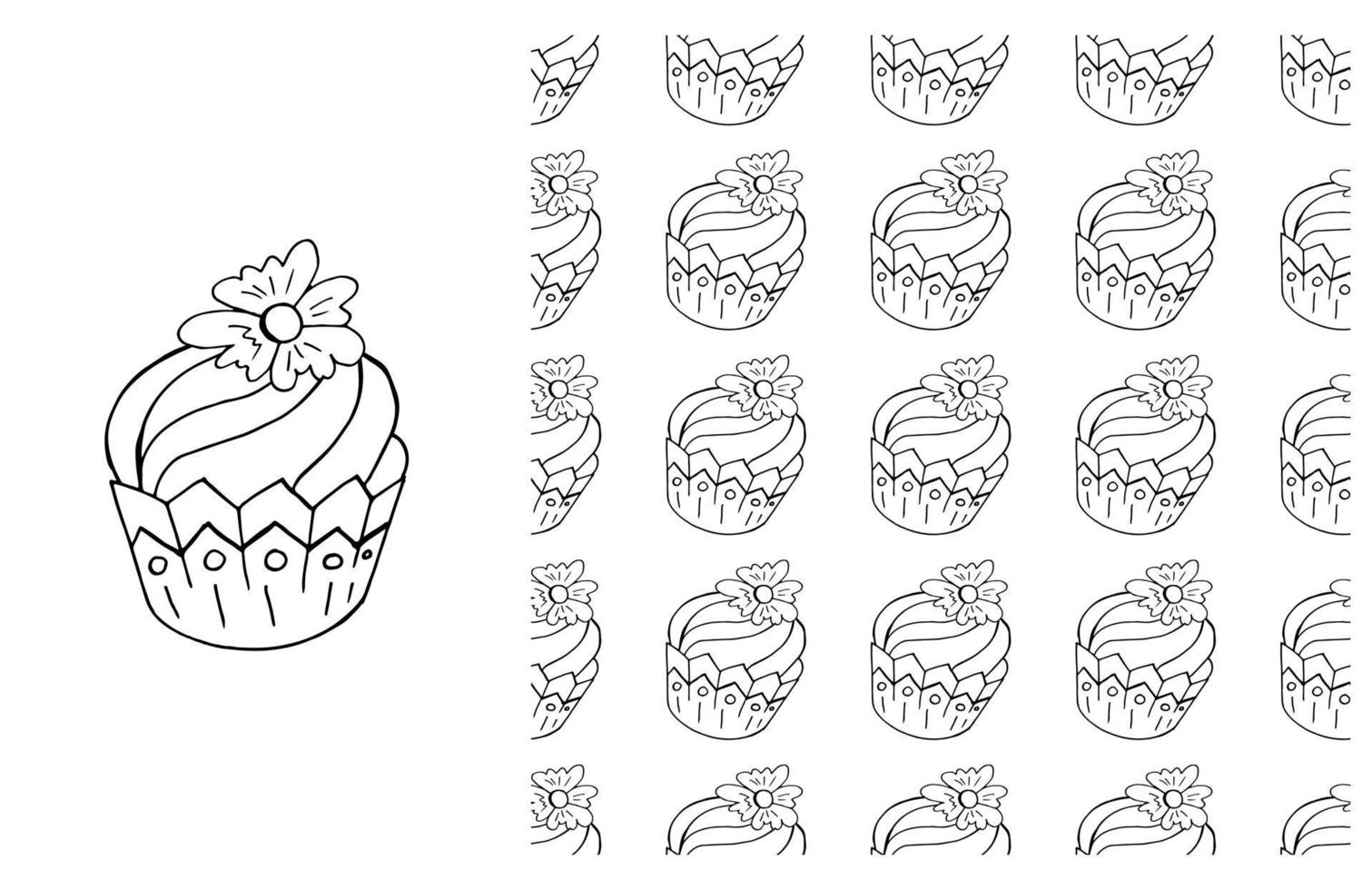 kleur cupcake. set van elementen en naadloos patroon vector