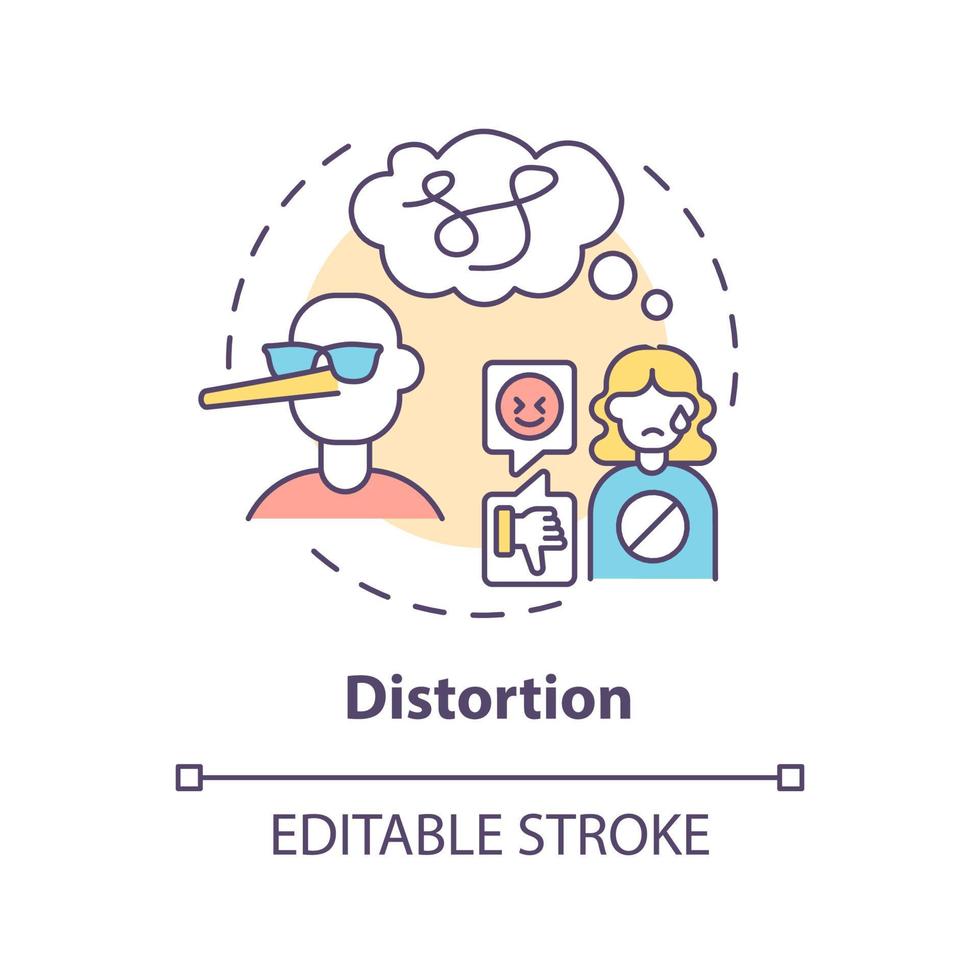 vervorming concept icoon. emotionele manipulatie strategie abstracte idee dunne lijn illustratie. werkelijkheid vervormen. geïsoleerde overzichtstekening. bewerkbare streek. arial, talloze pro-bold lettertypen gebruikt vector