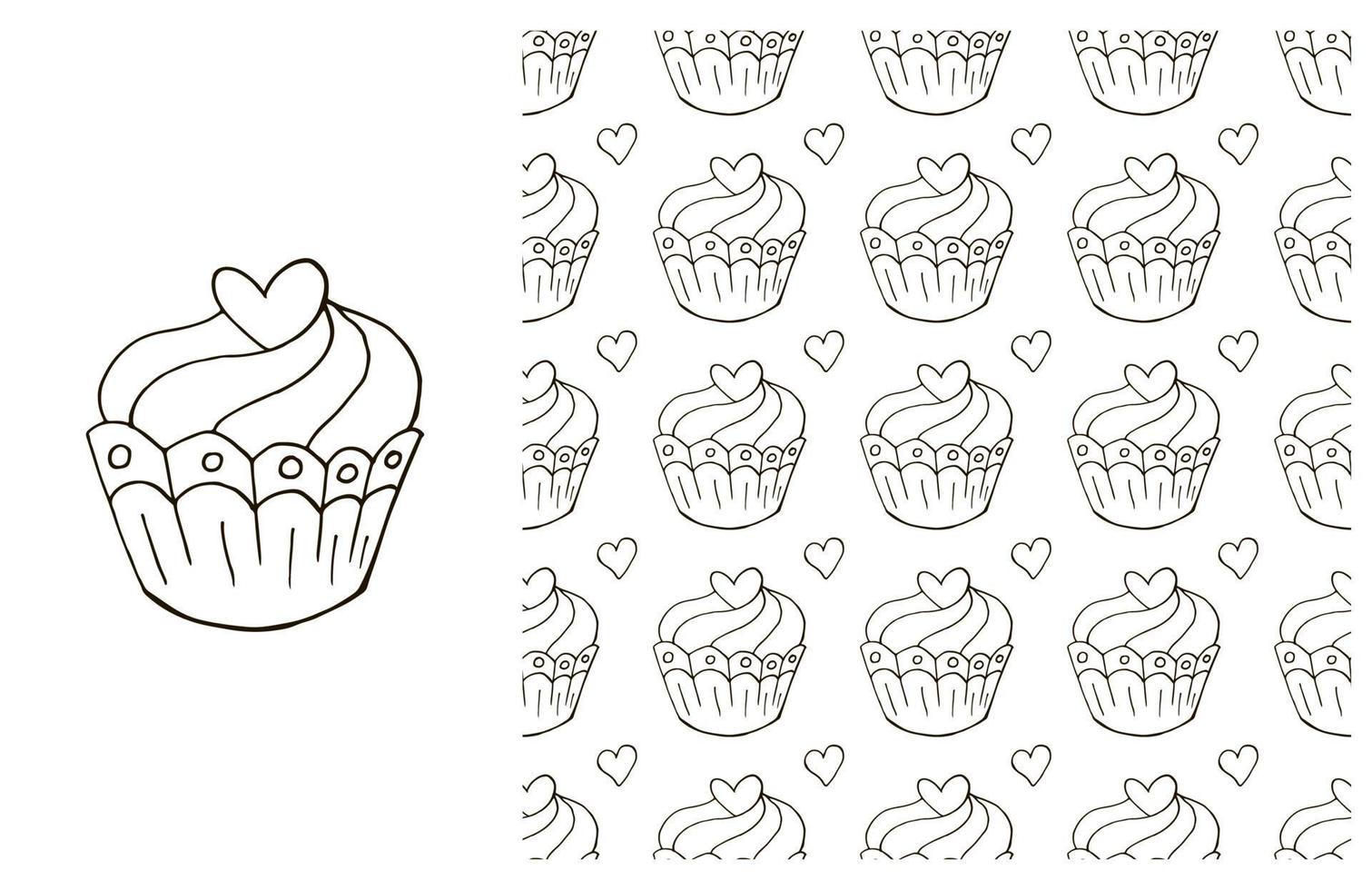 kleur cupcake. set van elementen en naadloos patroon vector