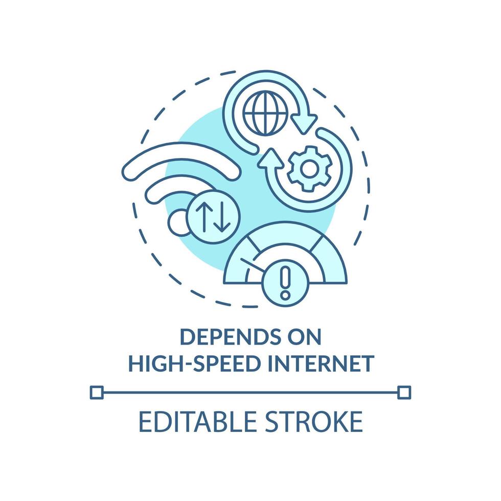 hangt af van high-speed internet turquoise concept icoon. technische problemen. ucaas risico's abstracte idee dunne lijn illustratie. geïsoleerde overzichtstekening. bewerkbare streek. arial, talloze pro-bold lettertypen gebruikt vector