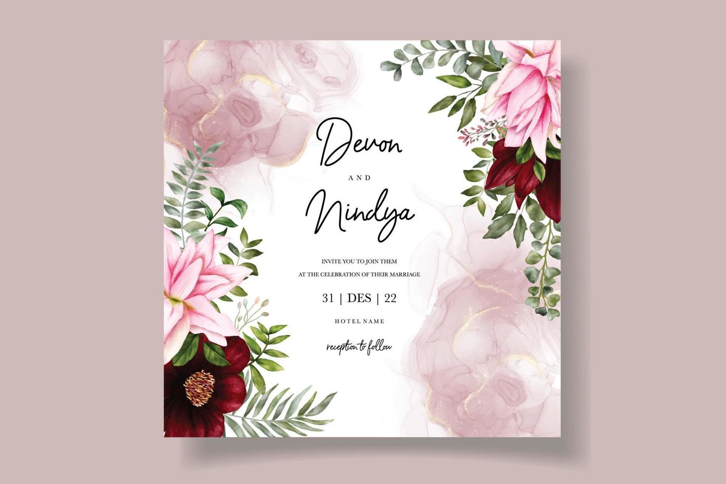 elegante en luxe aquarel bloemen bruiloft uitnodigingskaart vector