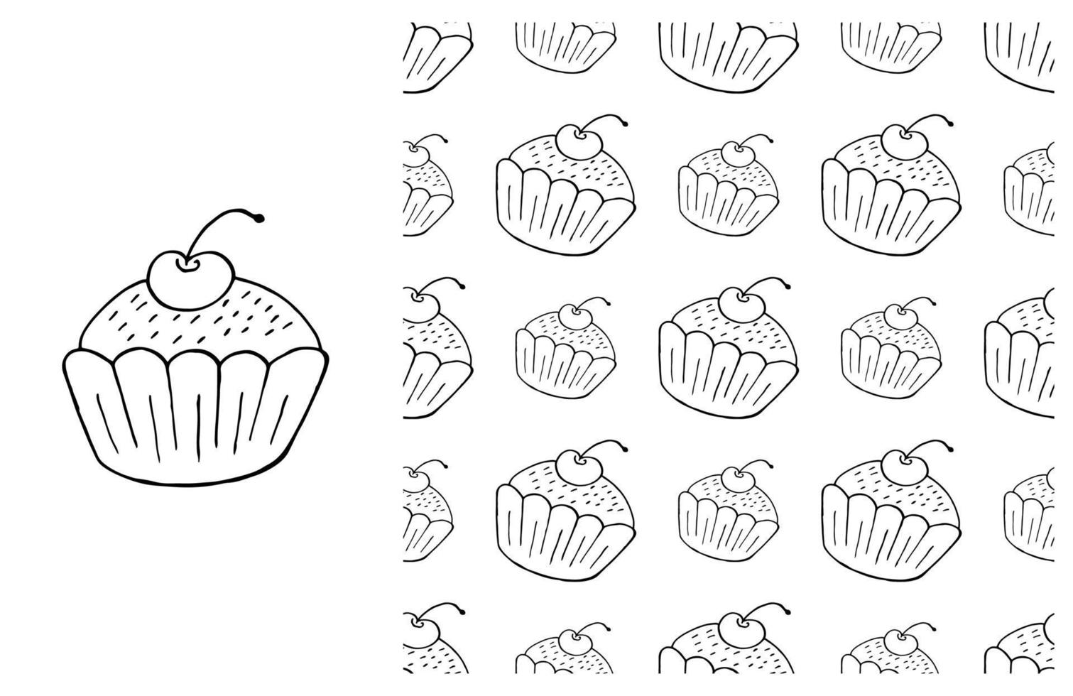 kleur cupcake. set van elementen en naadloos patroon vector