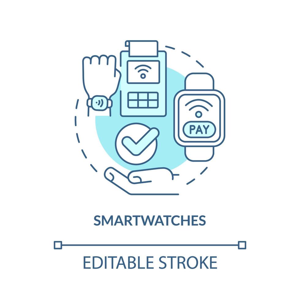 smartwatch turkoois concept icoon. contactloze oplossing. touchless systeem abstracte idee dunne lijn illustratie. geïsoleerde overzichtstekening. bewerkbare streek. roboto-medium, talloze pro-bold lettertypen gebruikt vector