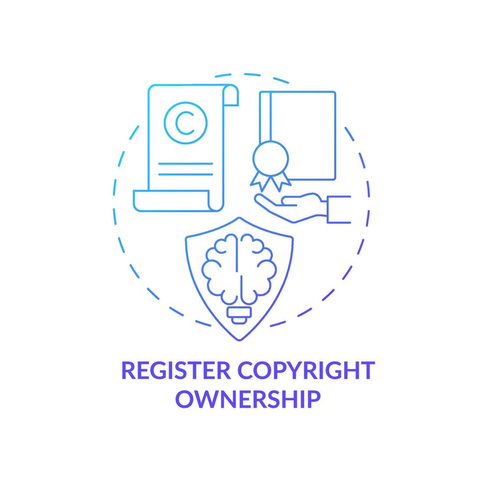 registreer copyright eigendom blauw kleurverloop concept icoon. inhoud bescherming abstracte idee dunne lijn illustratie. origineel werk van auteurschapsbewijs. vector geïsoleerde omtrek kleur tekening