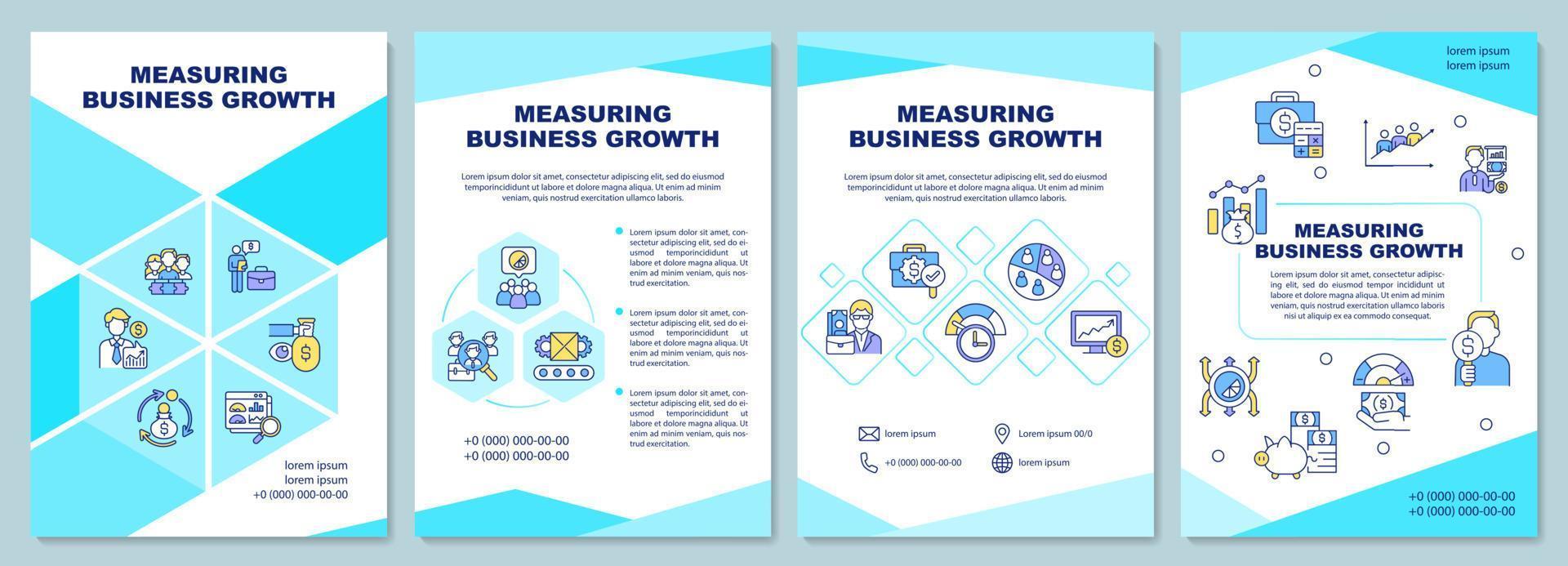 het meten van zakelijke groei brochure sjabloon. ontwikkeling van het bedrijf. flyer, boekje, folder afdrukken, omslagontwerp met lineaire pictogrammen. vectorlay-outs voor presentatie, jaarverslagen, advertentiepagina's vector