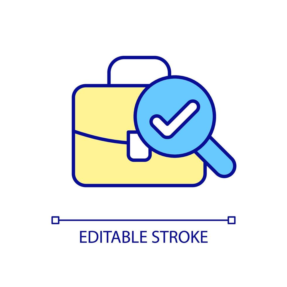 controleer vacature rgb-kleurpictogram. succesvolle analyse van professionele werknemers. baanbescherming en arbeidsveiligheid. geïsoleerde vectorillustratie. eenvoudige gevulde lijntekening. bewerkbare streek vector