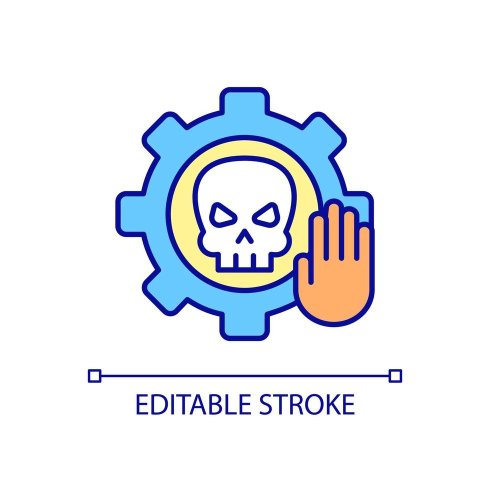 voorkom digitale bedreiging rgb-kleurenpictogram. computersoftwareprobleem en malwaregevaar voor systeembeheer. informatie technologieën. geïsoleerde vectorillustratie. eenvoudige gevulde lijntekening. bewerkbare streek vector