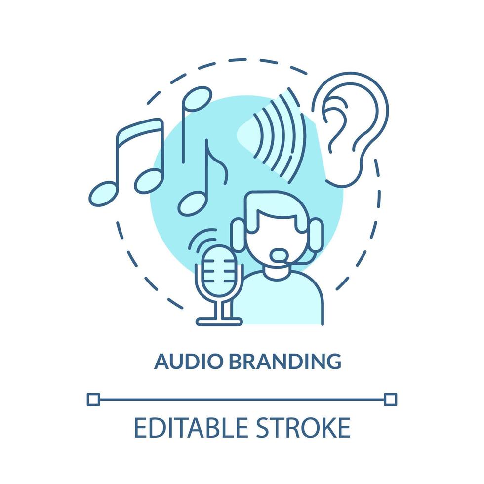 geluid branding concept icoon. stem en muziek in verband met bedrijf. identiteit creatie. audio logo abstract idee dunne lijn illustratie. vector geïsoleerde omtrek kleur tekening. bewerkbare streek