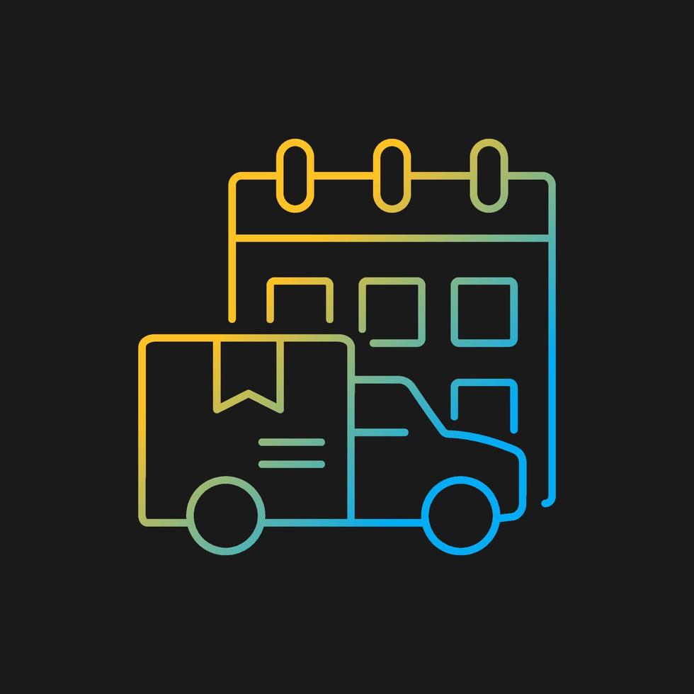 internationale bestellingen verzendschema verloop vector pictogram voor donker thema. vracht vrachtwagenlading levering op tijd. dunne lijn kleur symbool. moderne stijlpictogram. vector geïsoleerde overzichtstekening