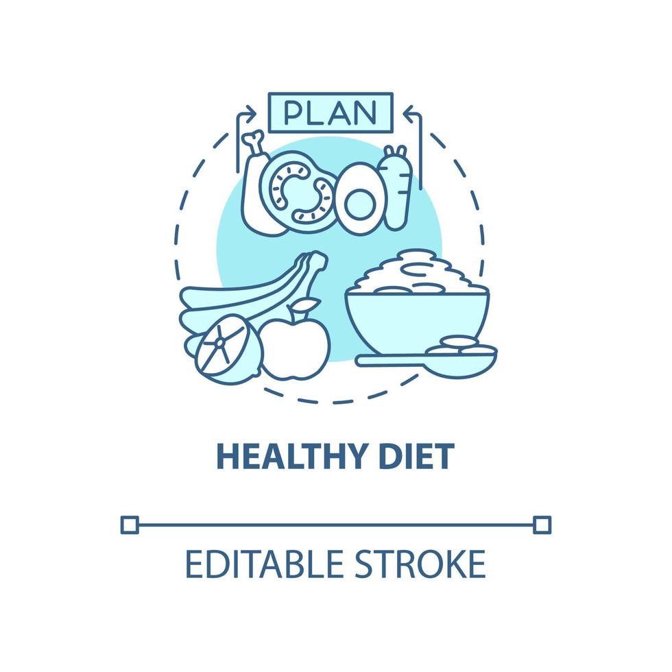 gezonde voeding concept icoon. hypertensie preventie tip abstracte idee dunne lijn illustratie. gezond eetplan. het consumeren van volle granen, fruit. vector geïsoleerde omtrek kleur tekening. bewerkbare streek