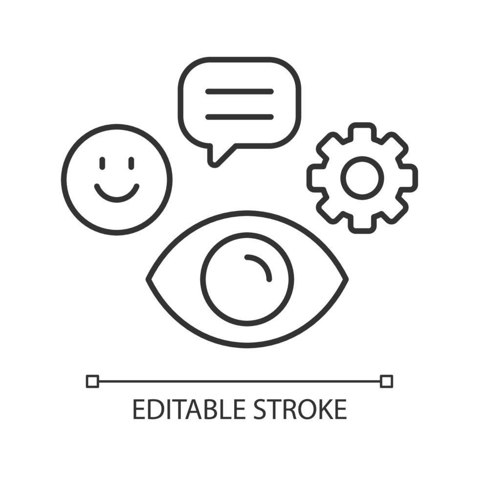 observatie vaardigheden lineaire pictogram. het vermogen om problemen te analyseren en te voorspellen. aandacht voor details. dunne lijn aanpasbare illustratie. contour symbool. vector geïsoleerde overzichtstekening. bewerkbare streek