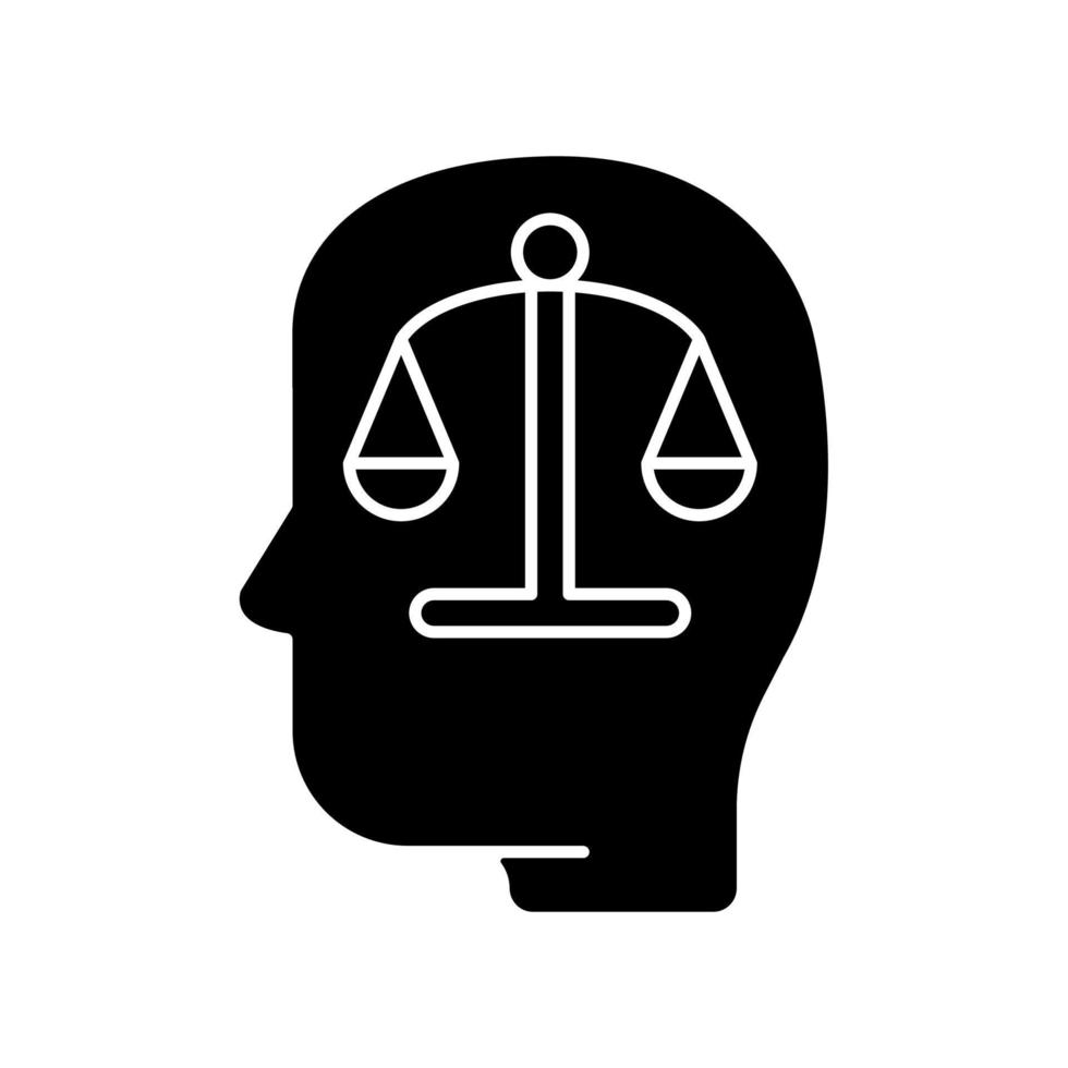 rationaliteit zwarte glyph pictogram. logica en kritisch denken. rationele en emotionele geest. geschikt voor redenering en argumentatie. silhouet symbool op witte ruimte. vector geïsoleerde illustratie