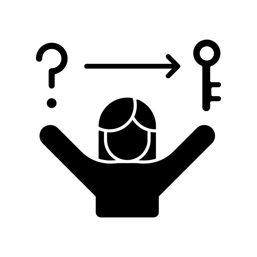 probleemoplossende vaardigheden zwart glyph-pictogram. kritisch denken. analytische en logische vaardigheden. evaluatie en besluitvorming. silhouet symbool op witte ruimte. vector geïsoleerde illustratie