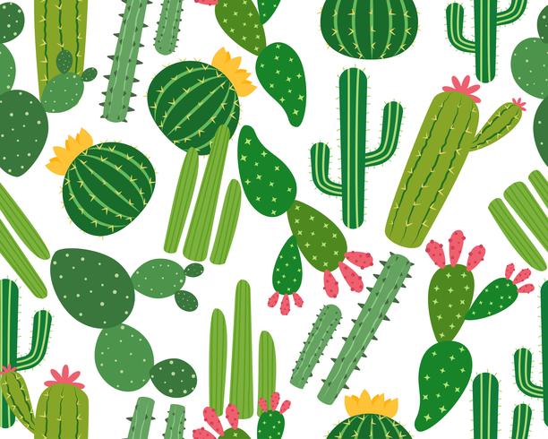 Naadloos patroon van vele cactus dat op witte achtergrond wordt geïsoleerd - Vectorillustratie vector