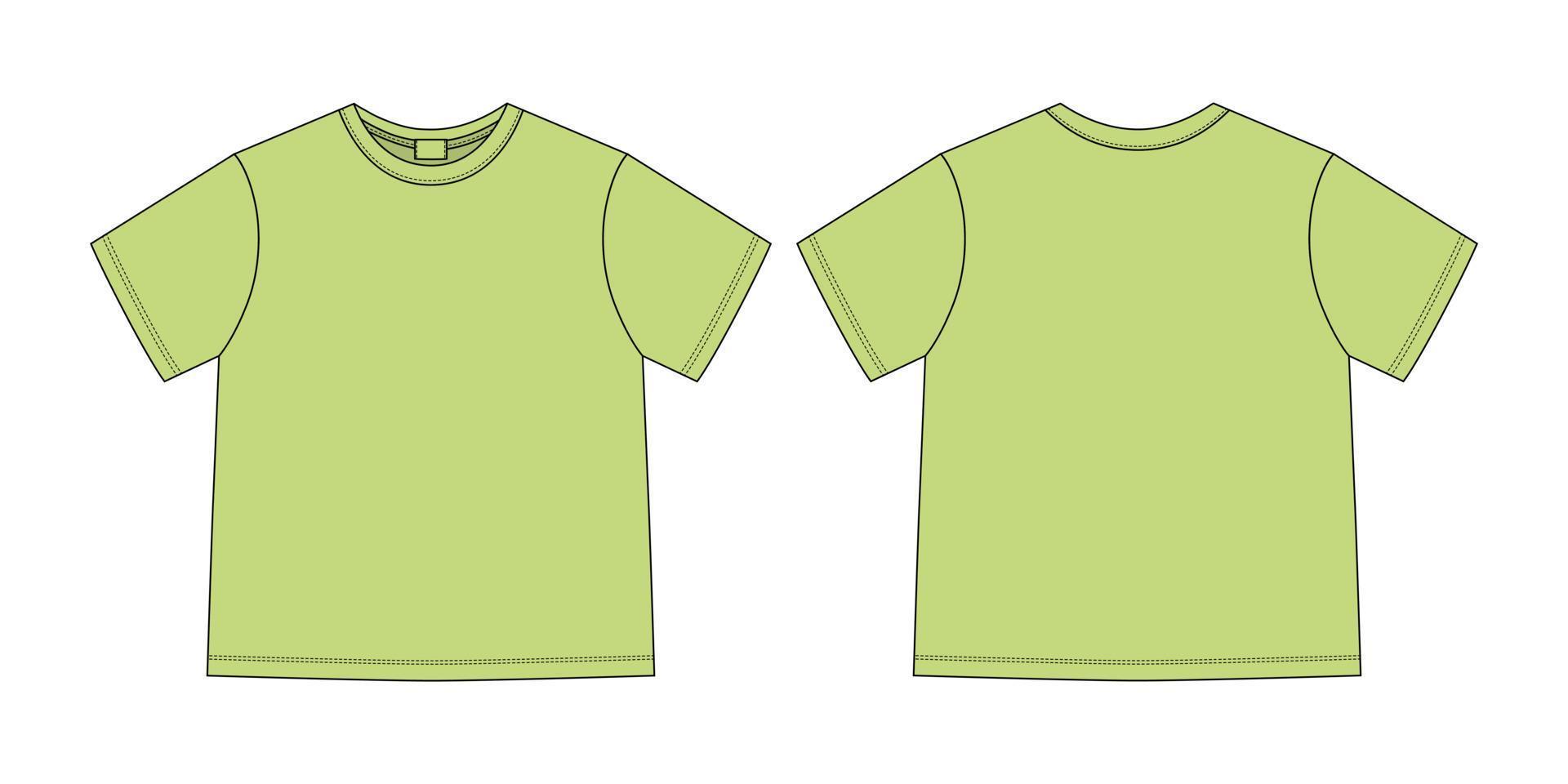 t-shirt ontwerpsjabloon. kleding technische schets unisex t-shirt. groene kleur vector