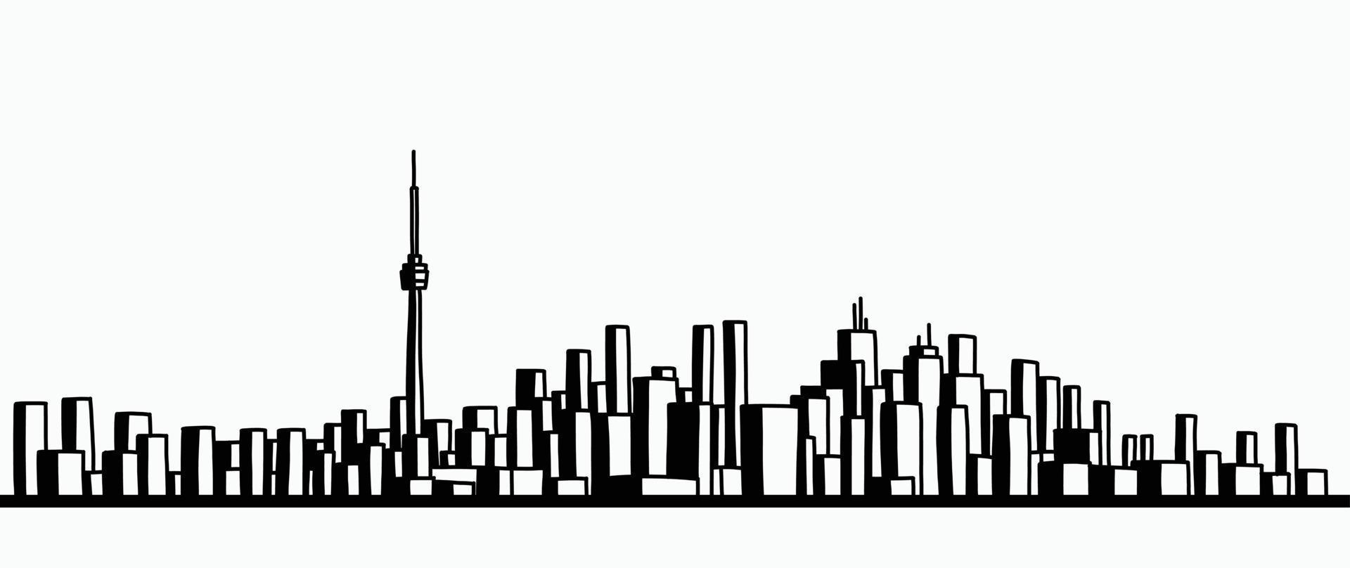 moderne stadsgezicht skyline overzicht doodle tekening op witte achtergrond. vector