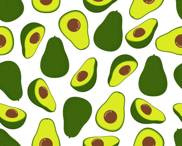 Naadloos patroon van verse avocado dat op witte achtergrond wordt geïsoleerd vector