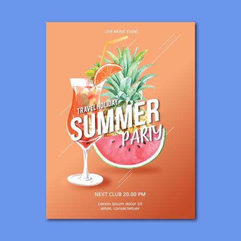 Reizen op vakantie zomer het strand Palm vakantie poster, zee en lucht zonlicht, creatieve aquarel vector illustratie ontwerp