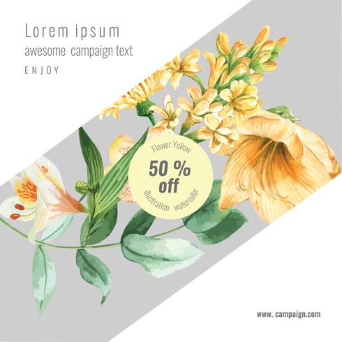 De lente sociale media kader verse bloemen, decorkaart met bloemen kleurrijke tuin, huwelijk, uitnodiging, ontwerp van de waterverf het vectorillustratie vector