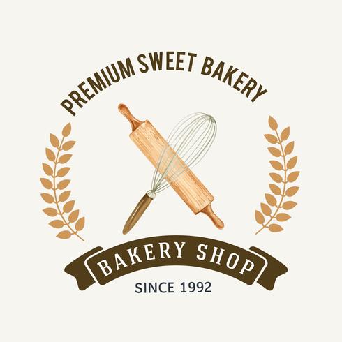 Logo symbool bakkerij sjabloon. Brood en broodjescollectie. zelfgemaakte, creatieve aquarel vector illustratie ontwerp