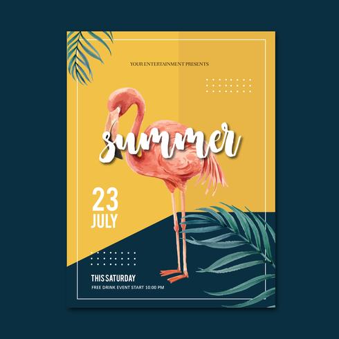 Zomer poster ontwerp vakantie feest op het strand zee zonneschijn natuur. vakantietijd, creatief waterverf vector illustratieontwerp