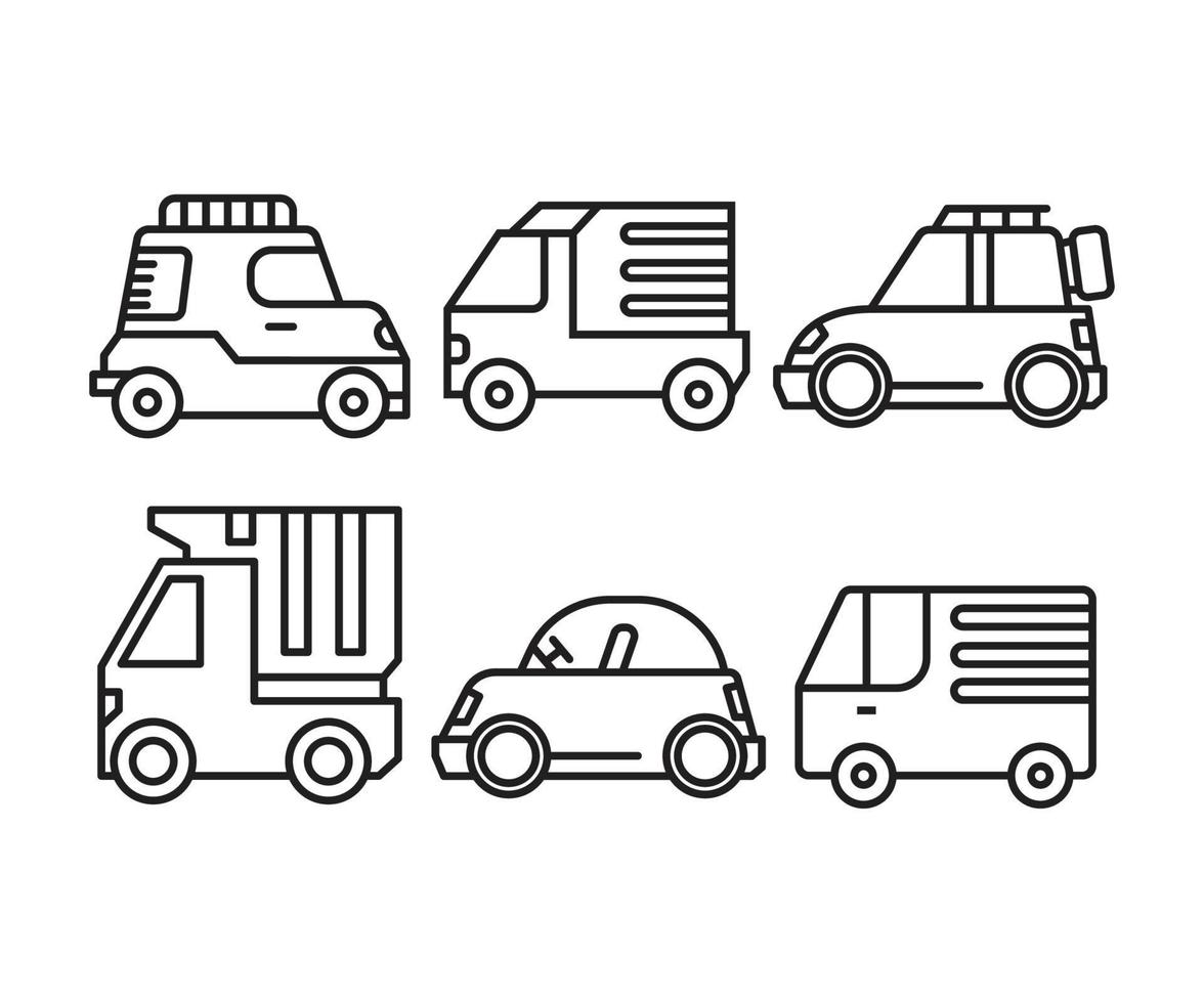 vrachtwagen vrachtwagen en sedan auto pictogrammen vector