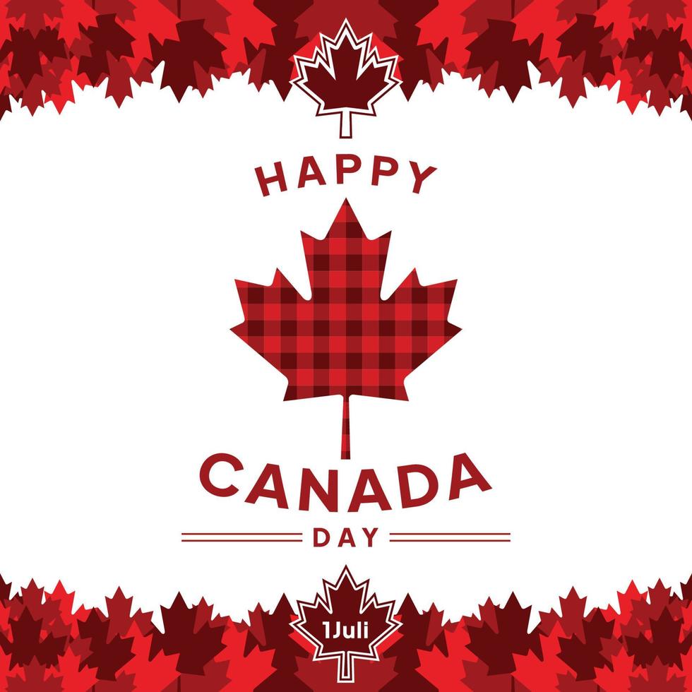 Canada dag wenskaart achtergrond - met rood geruit patroon. rode gelukkige canada dag Canadese esdoornblad 1 juli wenskaart vector