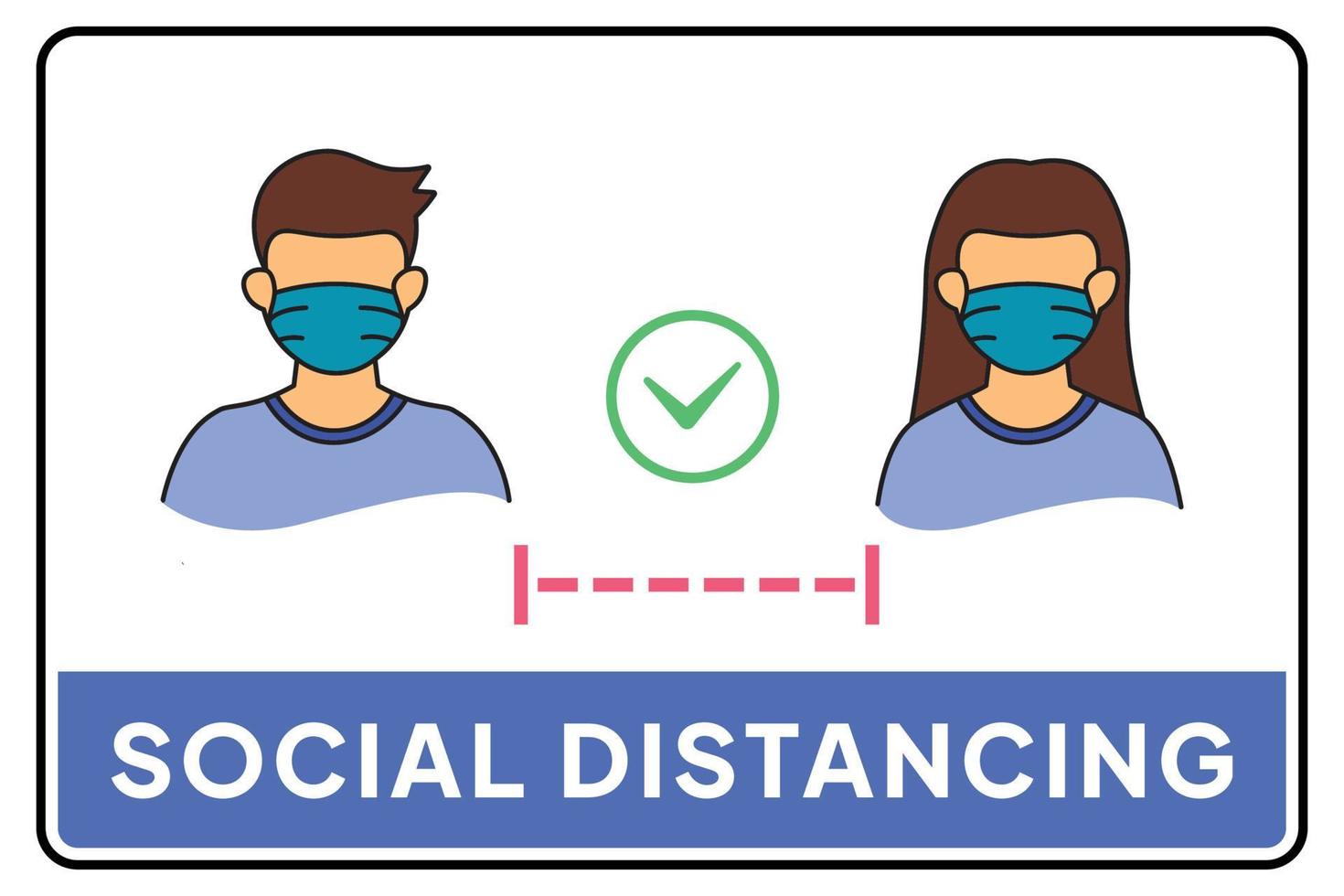 sociale afstand platte pictogram. houd sociale afstand, mannen en vrouwen die maskers dragen, coronavirusbescherming en preventie. vector
