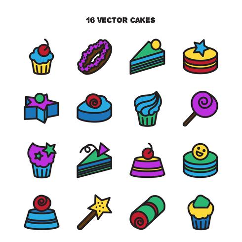 Verzameling van bakkerij en cake iconen. Snoep, zoete set vector