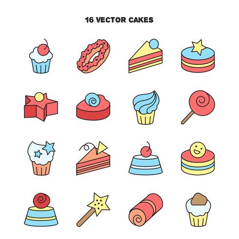 Verzameling van bakkerij en cake iconen. Snoep, zoete set vector