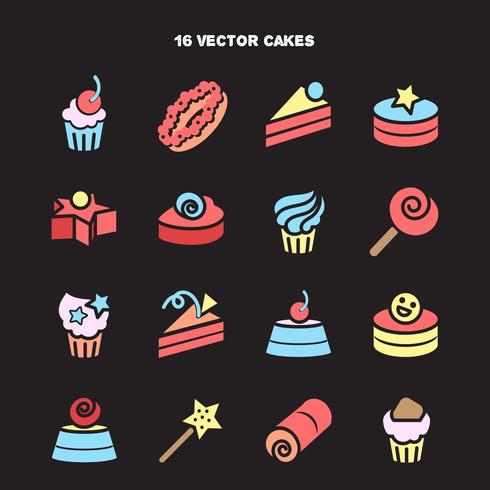 Verzameling van bakkerij en cake iconen. Snoep, zoete set vector