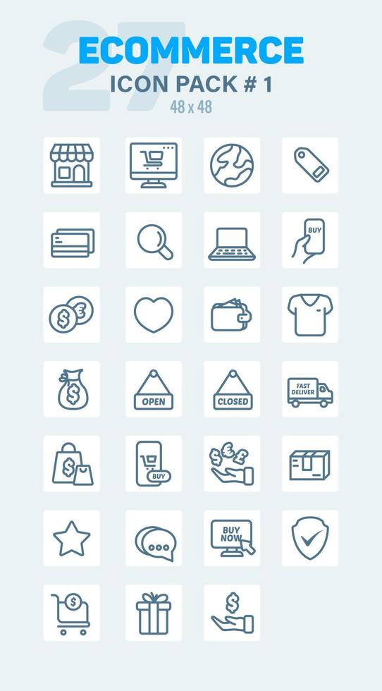 e-commerce overzicht icon pack 1, lineaire e-commerce vector iconen set