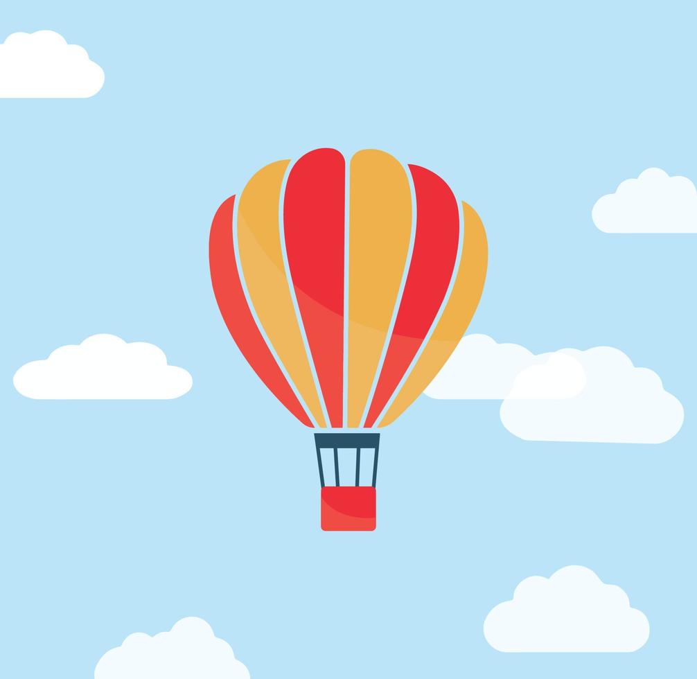 hete luchtballon vectorillustratie, hete luchtballon in de wolken achtergrond, pictogrammen en symbool ontwerp. vector