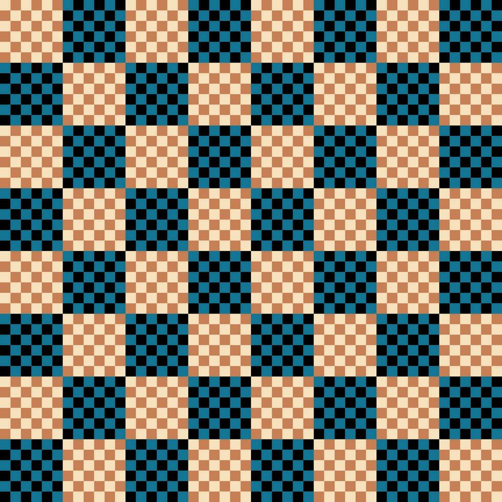 naadloos dambordpatroon in vier eigentijdse kleuren crème bruin blauw zwart. vector