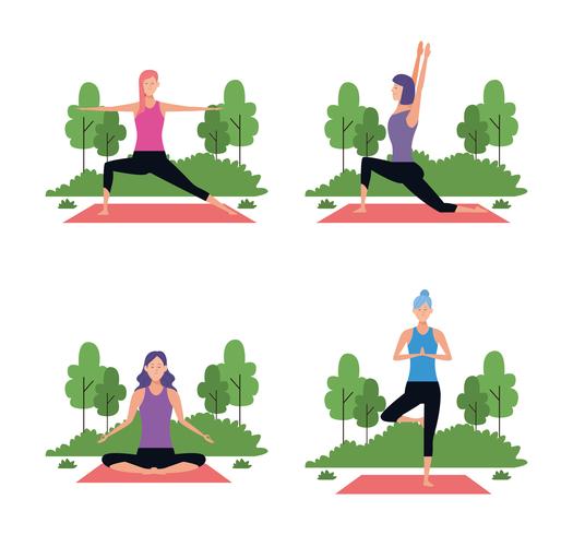 set van vrouw in yoga houdingen vector