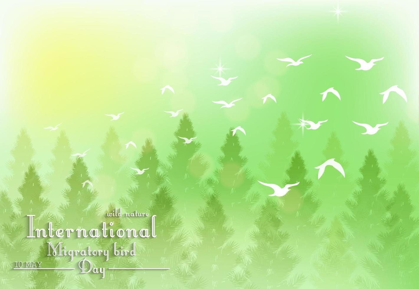 groene achtergrond met palmboom en witte vogels voor de trekdag van vogels vector