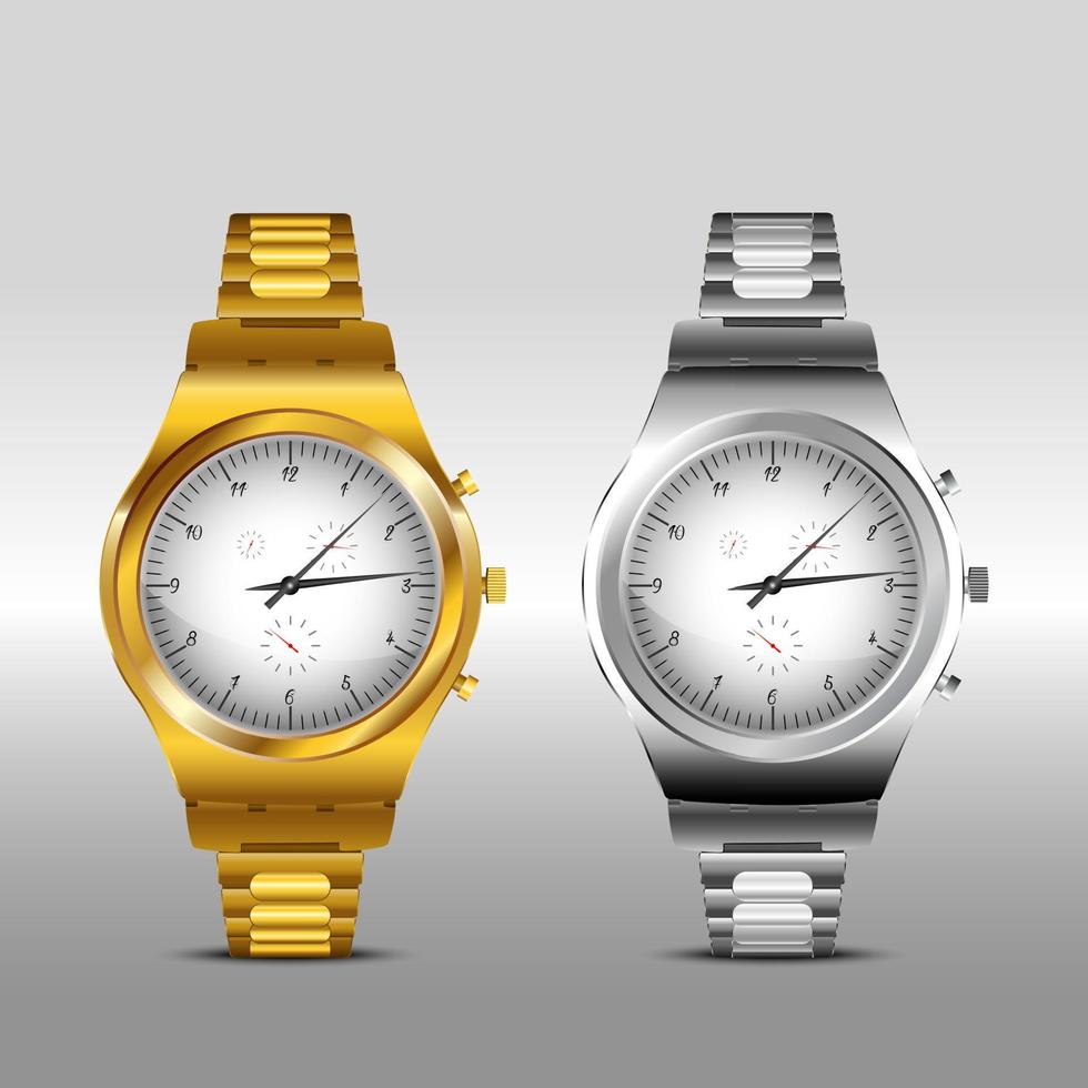 gouden en klassieke metalen horloges op een witte achtergrond vector
