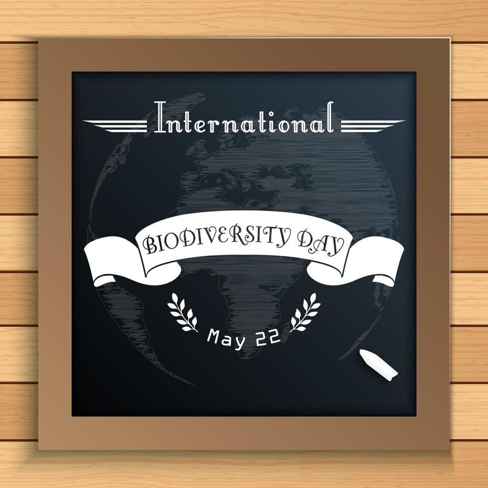 biodiversiteit internationale dag met aarde en wit lint op blackboard vector