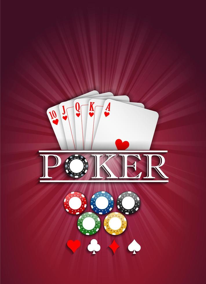 kaarten en casinofiches op een rode background.vector vector