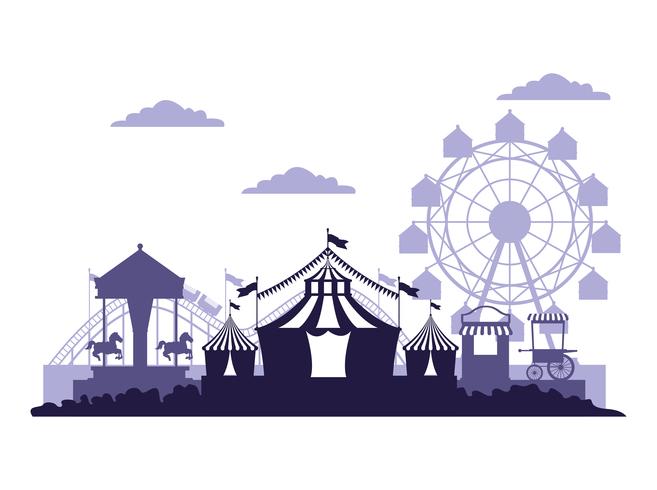 Blauwe en witte kleuren van het circusfestival de eerlijke landschap vector